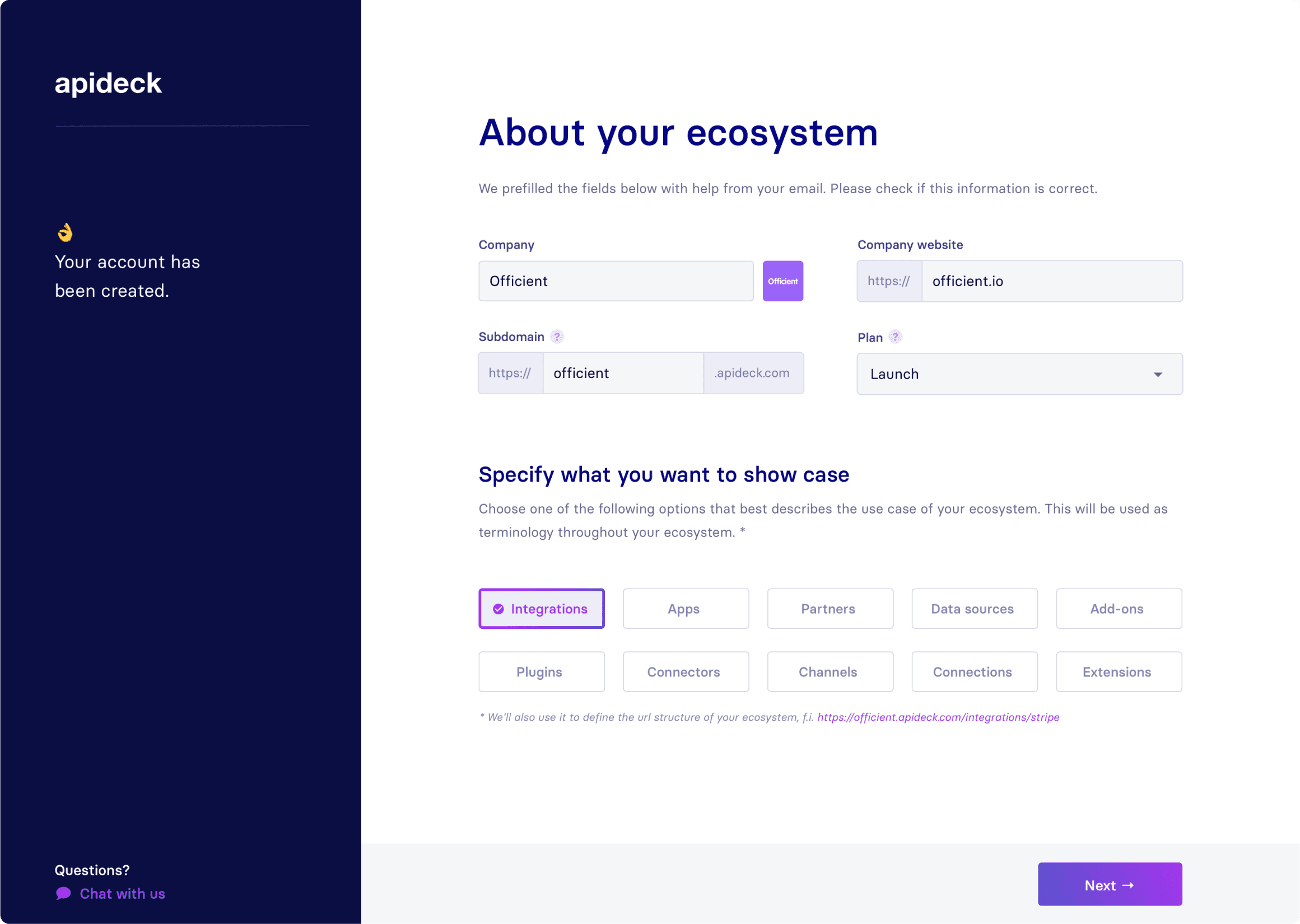 Apideck web app onboarding