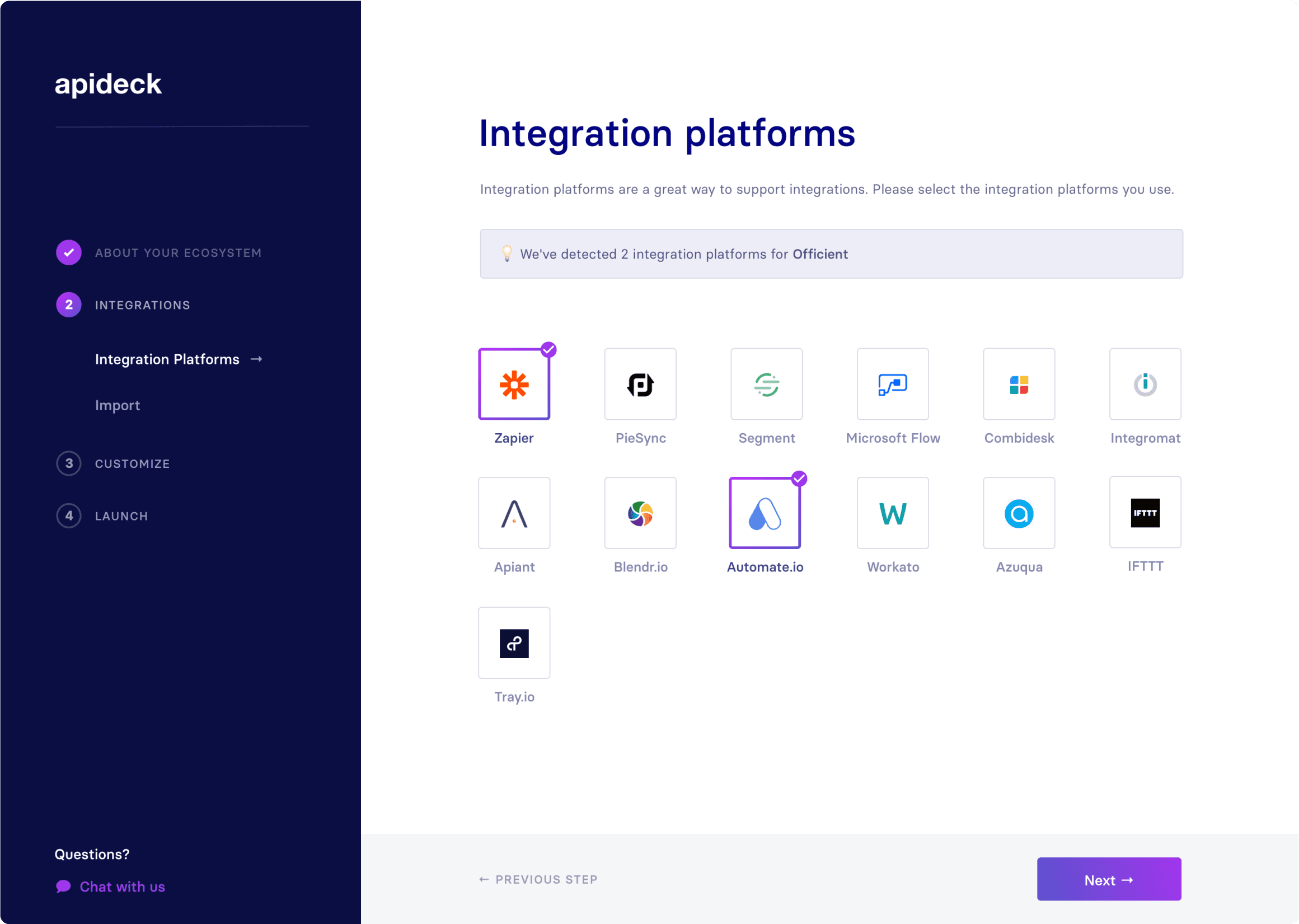 Apideck web app onboarding