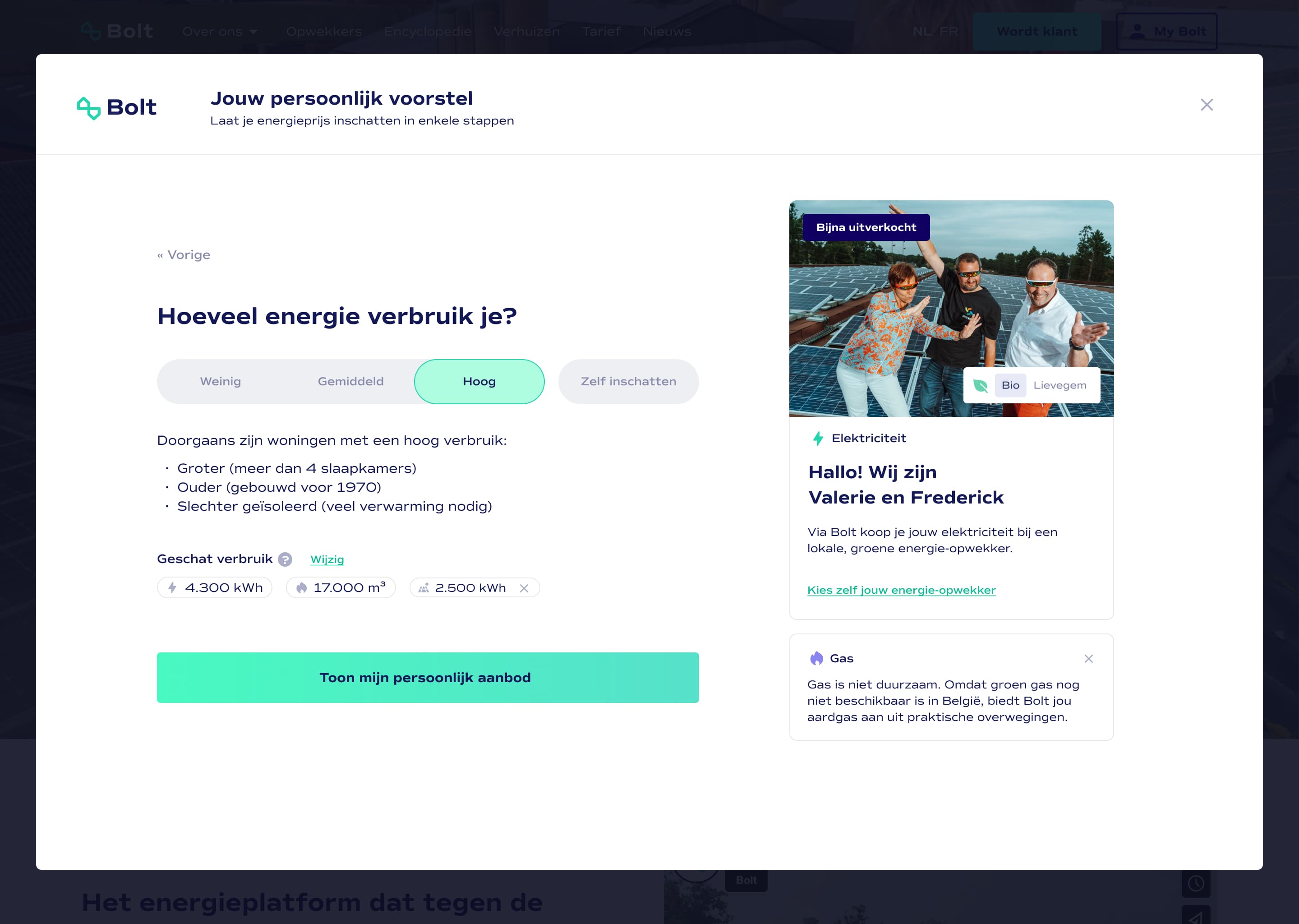 Bolt website price simulation