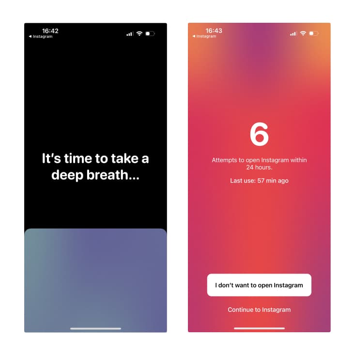 Screenshots one sec mobile app